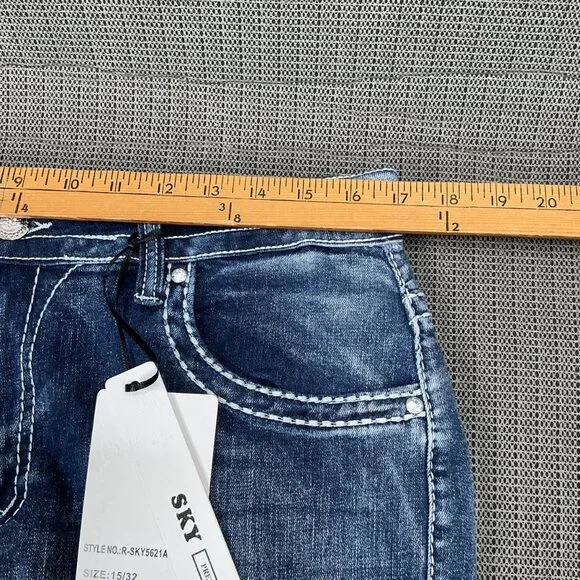 Sky Womens Size 15/16 Blue Super Soft Flare Jeans Denim Embroidered Pockets - Picture 5 of 15